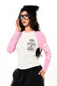 Contrast Raglan Gothic Graphic Cropped Long Sleeve T-Shirt
