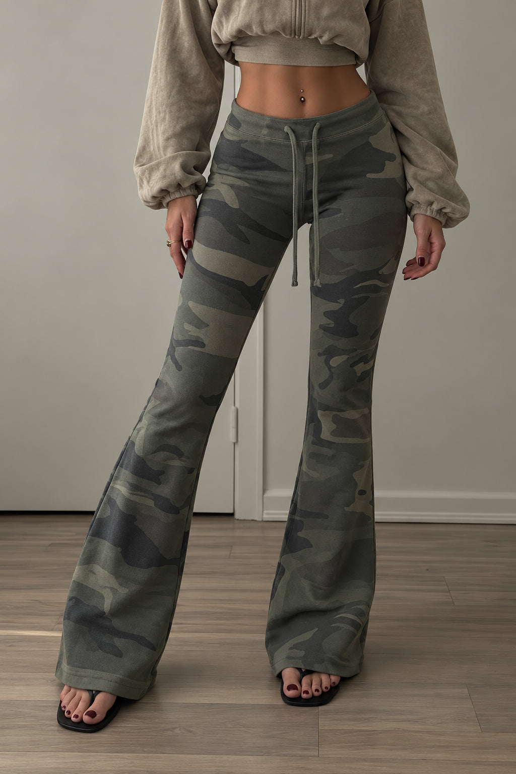 Camouflage Lace Up Flared Pants