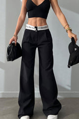 High Waist Straight Color Block Printed Office Casual Pants