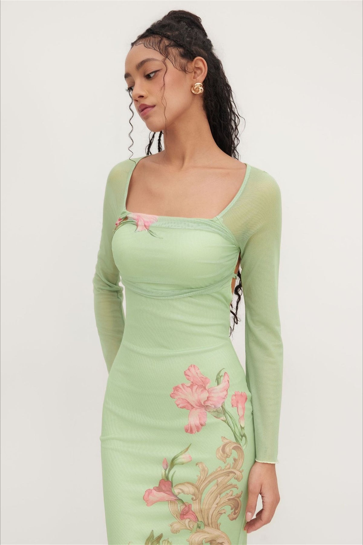 Floral Square Neck Long Sleeve Maxi Dress Main image