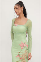 Floral Square Neck Long Sleeve Maxi Dress