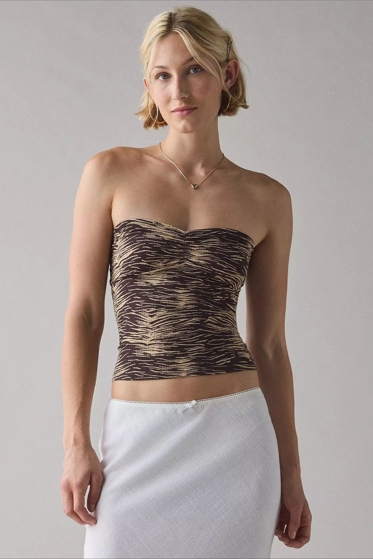 Contrast Print Strapless Fitted Crop Top Main image