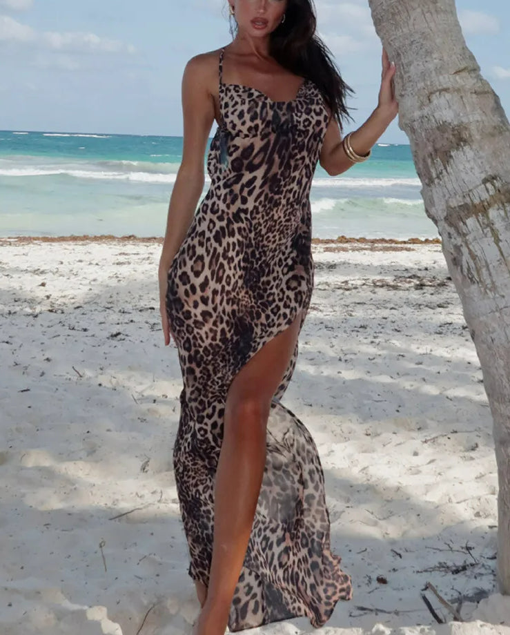 Leopard V-neck Slit Maxi Dress Secondary image