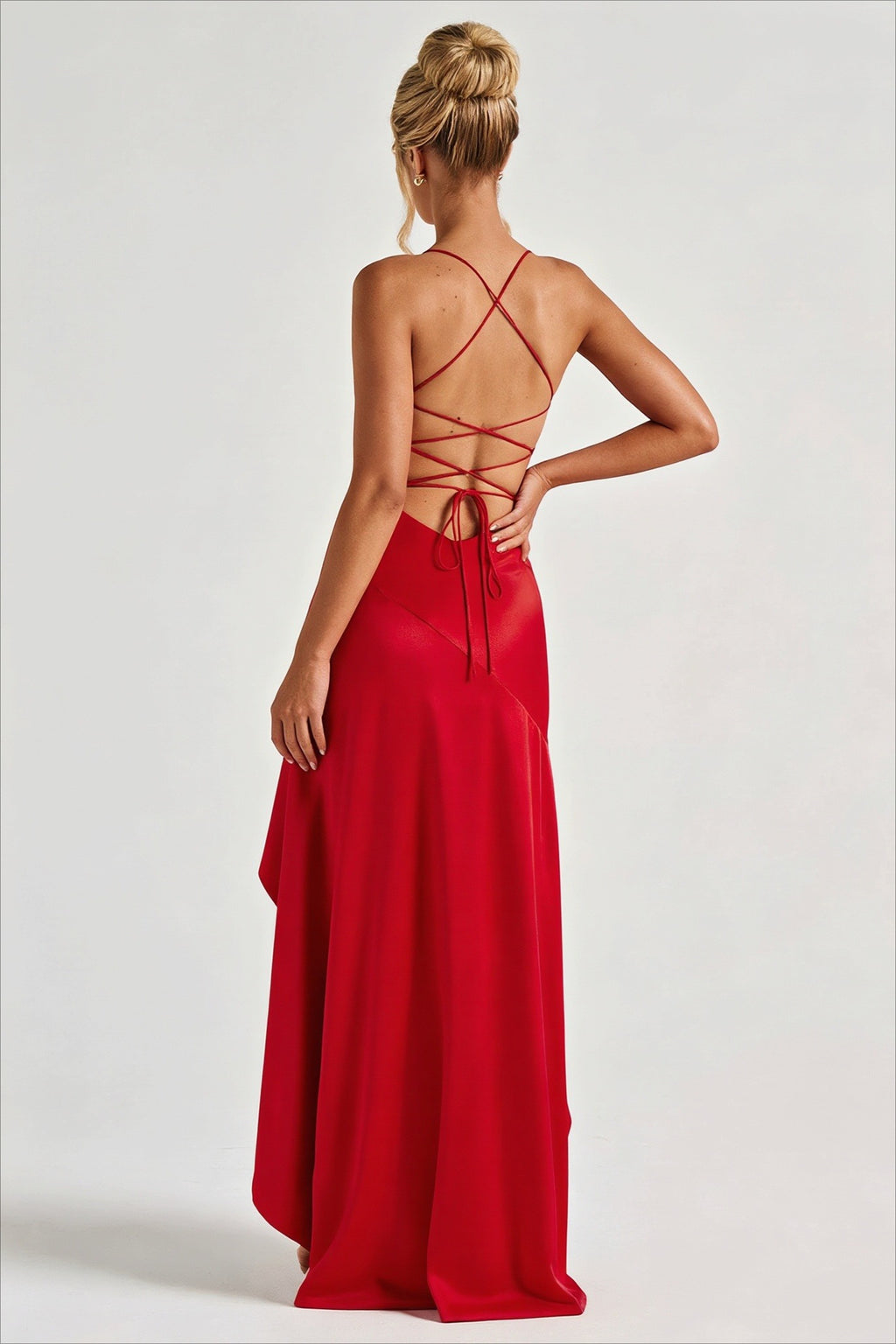 Satin Ruffle High Low Backless Party Dress