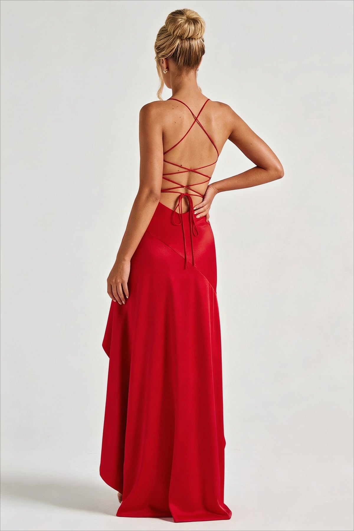 Satin Ruffle High Low Backless Party Dress