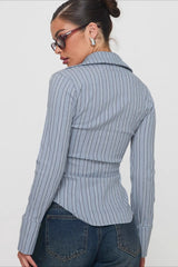 Urban Striped Waist Tie Blouse