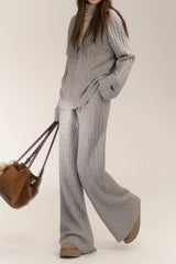Cable Knit Hoodie Wide Leg Pants Knit Set
