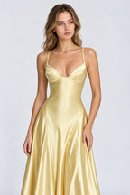 Satin Spaghetti Strap Flared Maxi Dress