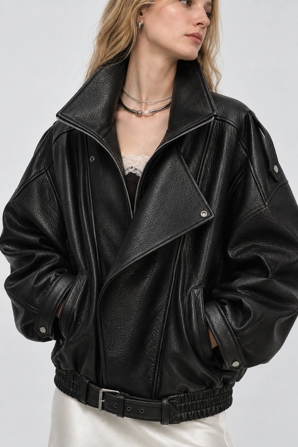 Soft PU Leather Belted Jacket Secondary image