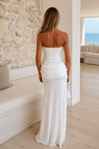 Plain Tube Top Pleated Split Curve Slip Dress