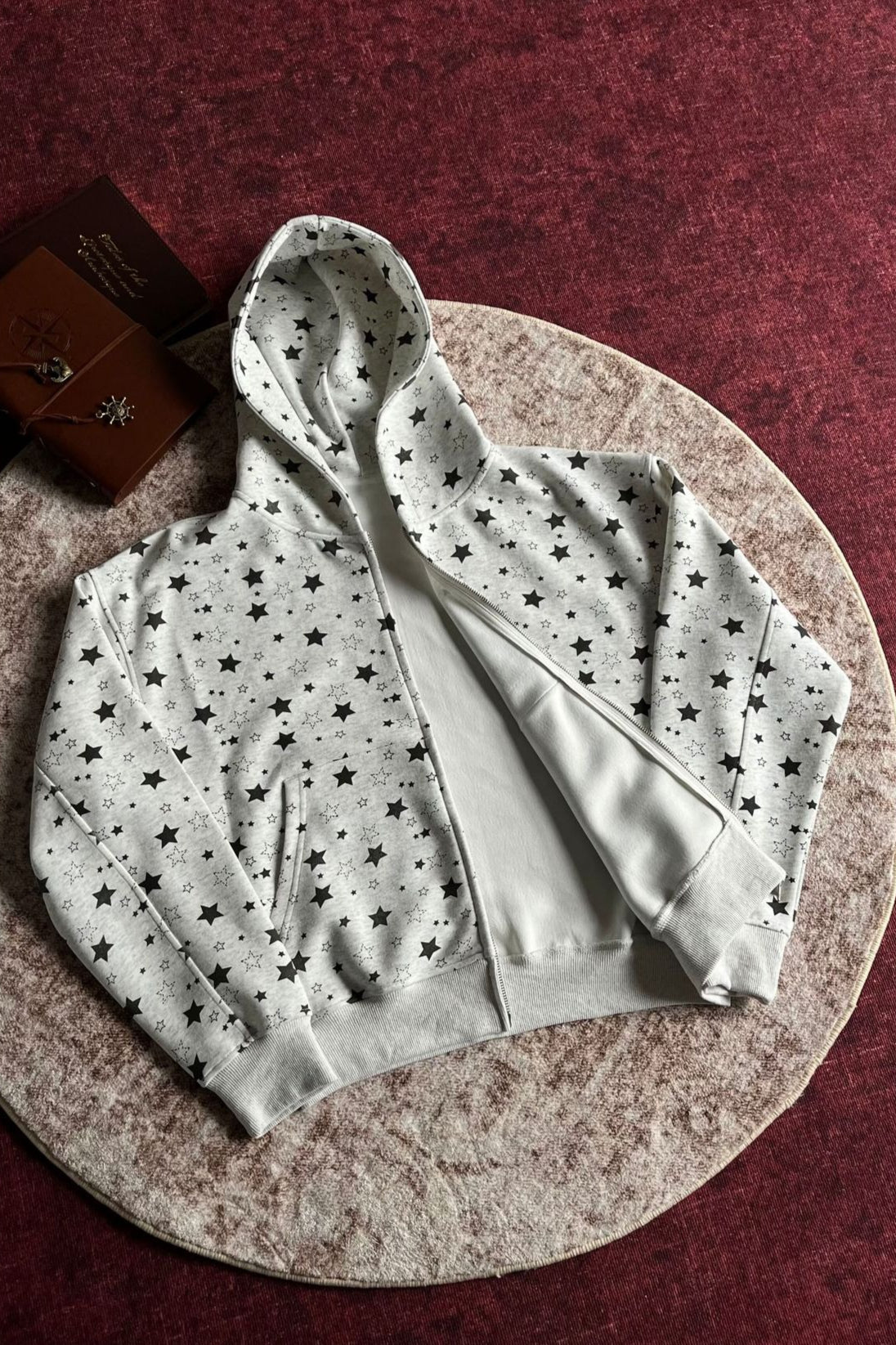 Allover Star Print Relaxed Fit Zip-Up Hoodie Main image
