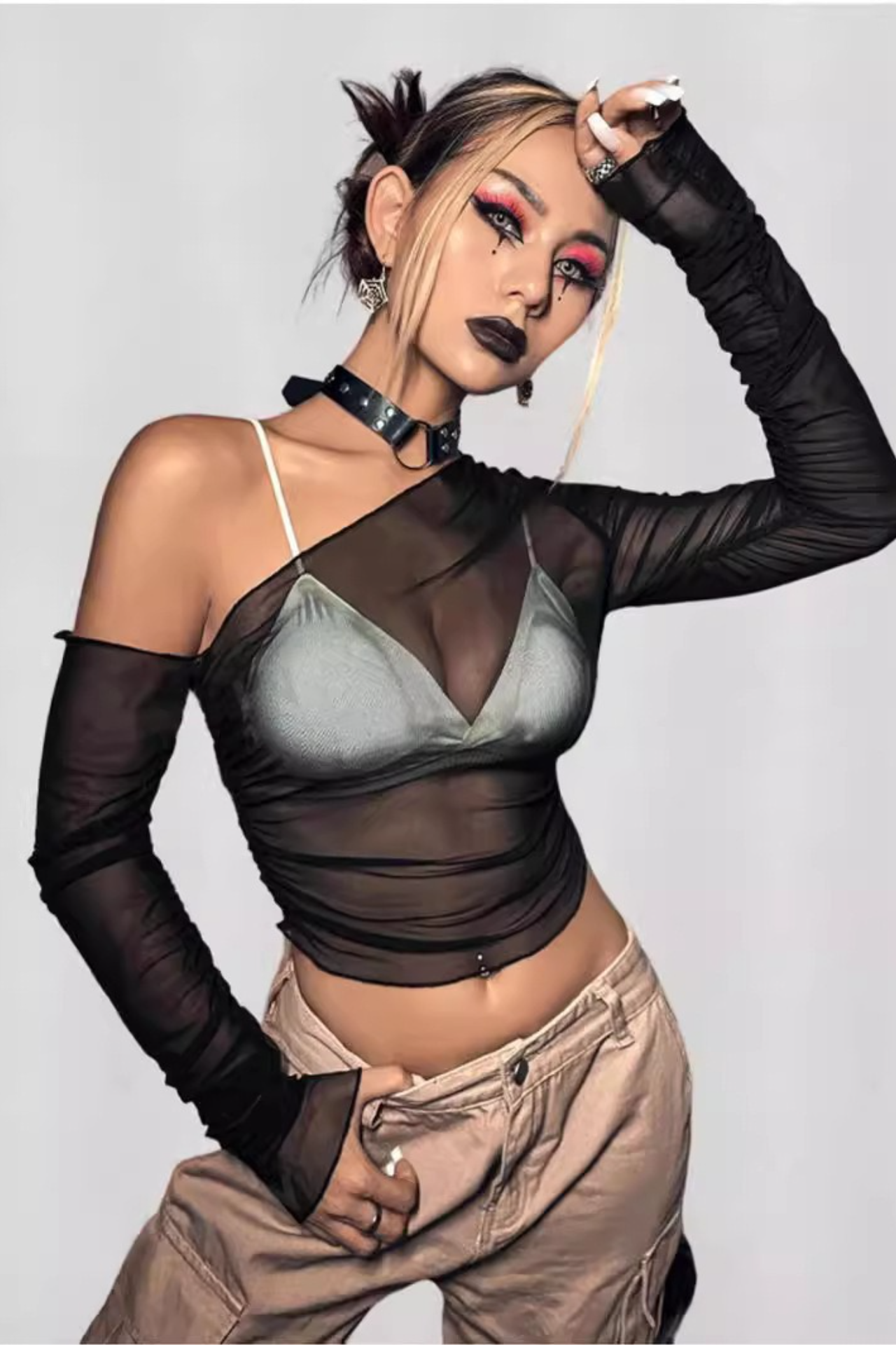 Slim Mesh Short Chic Long Sleeve Crop Top Main image