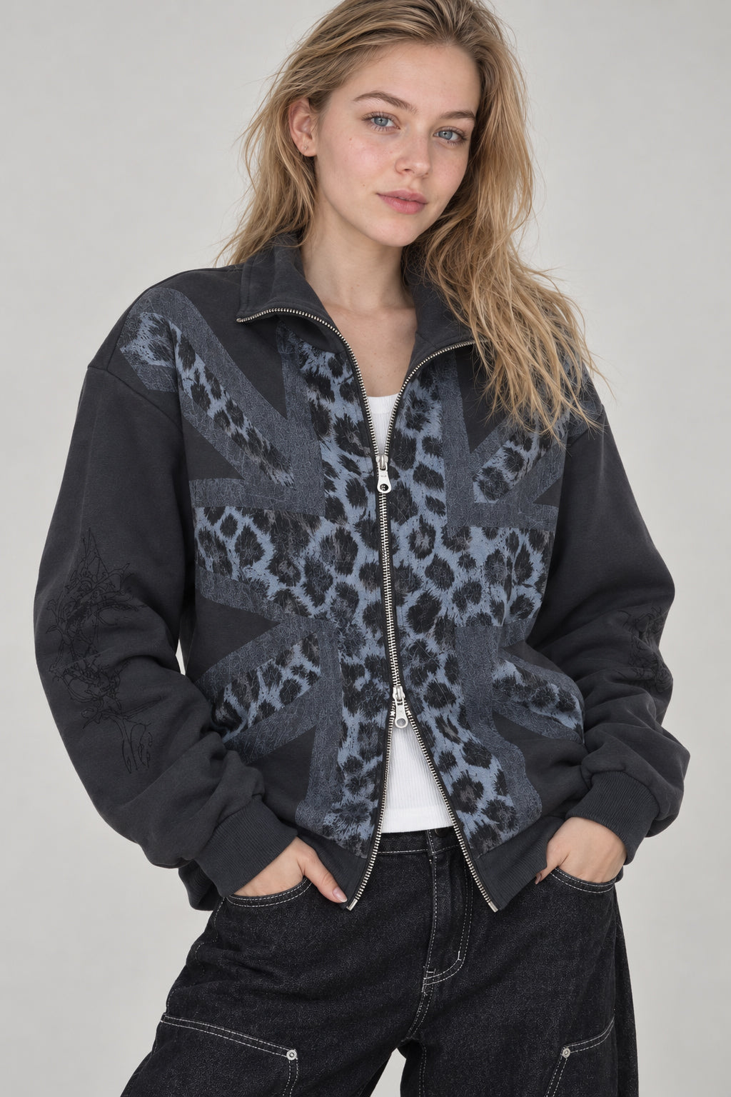 Leopard Panel Zip Jacket