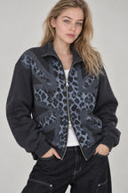 Leopard Panel Zip Jacket
