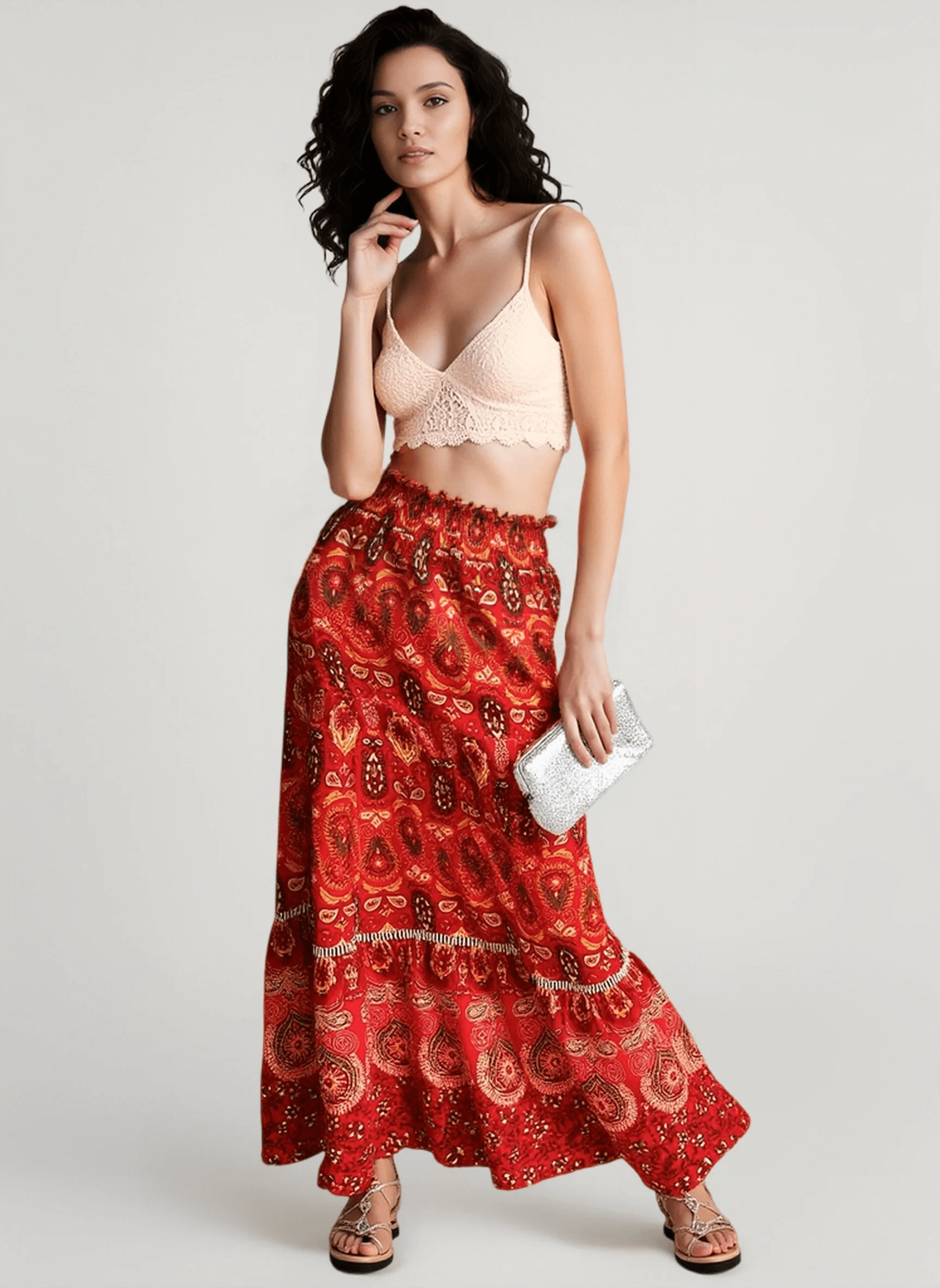 Rayon High Waist Hollow Boho Vacation Skirt Main image
