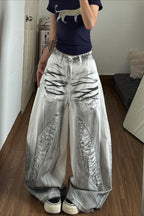 Metallic Torn Effect Wide Leg Jeans