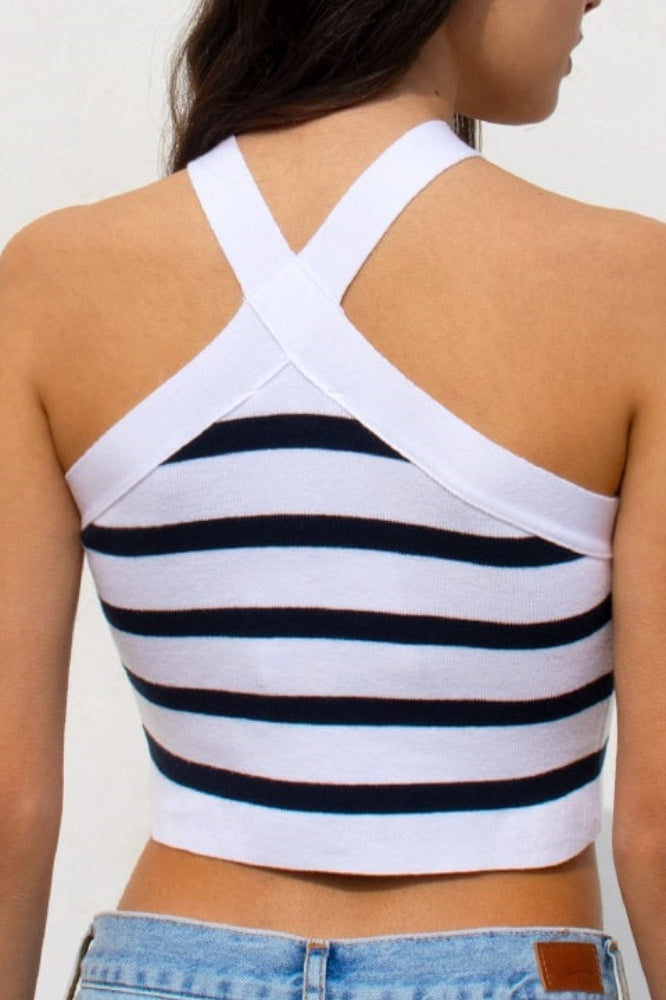 Striped Cross Front Halter Knit Top Secondary image