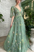 Floral Applique Ball Gown Prom Dress