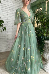 Floral Applique Ball Gown Prom Dress