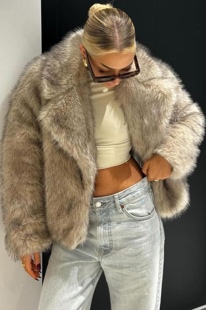 Cropped Faux Fur Lapel Coat Main image