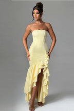 Elegant Strapless Slit Backless Bodycon Cocktail Dress