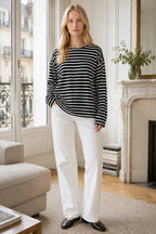 Cotton Striped Crew Neck Long Sleeve Tee
