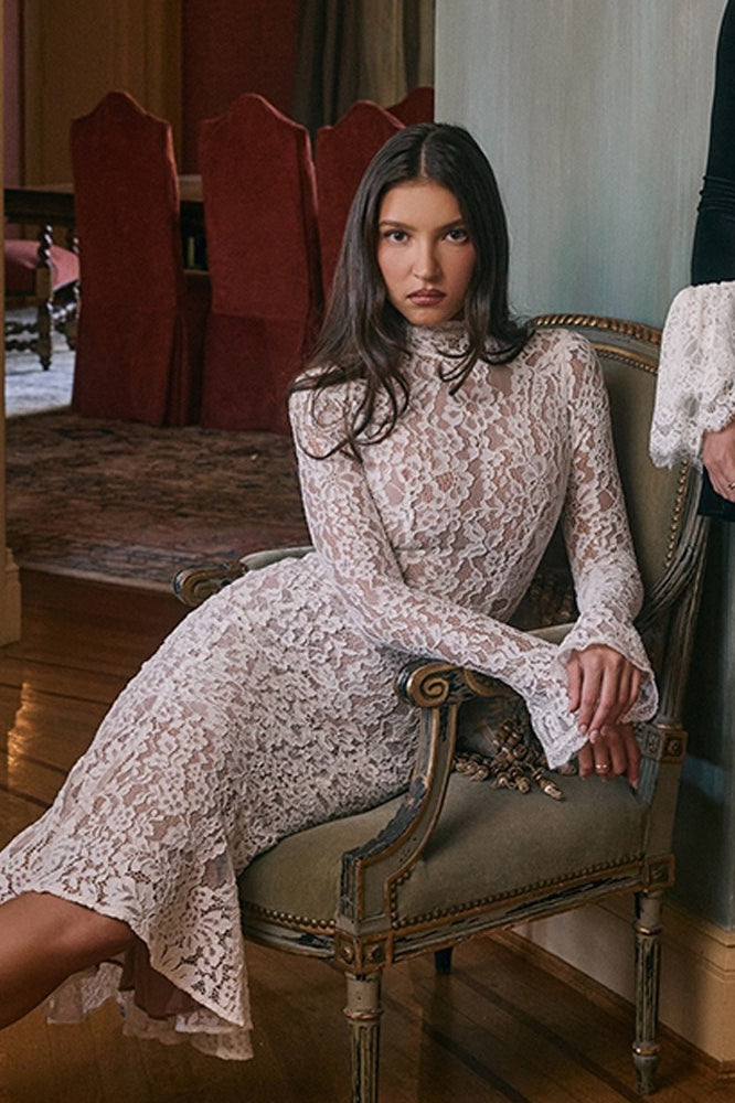Crew Neck Lace Long Sleeve Mermaid Bodycon Lace Dress Secondary image
