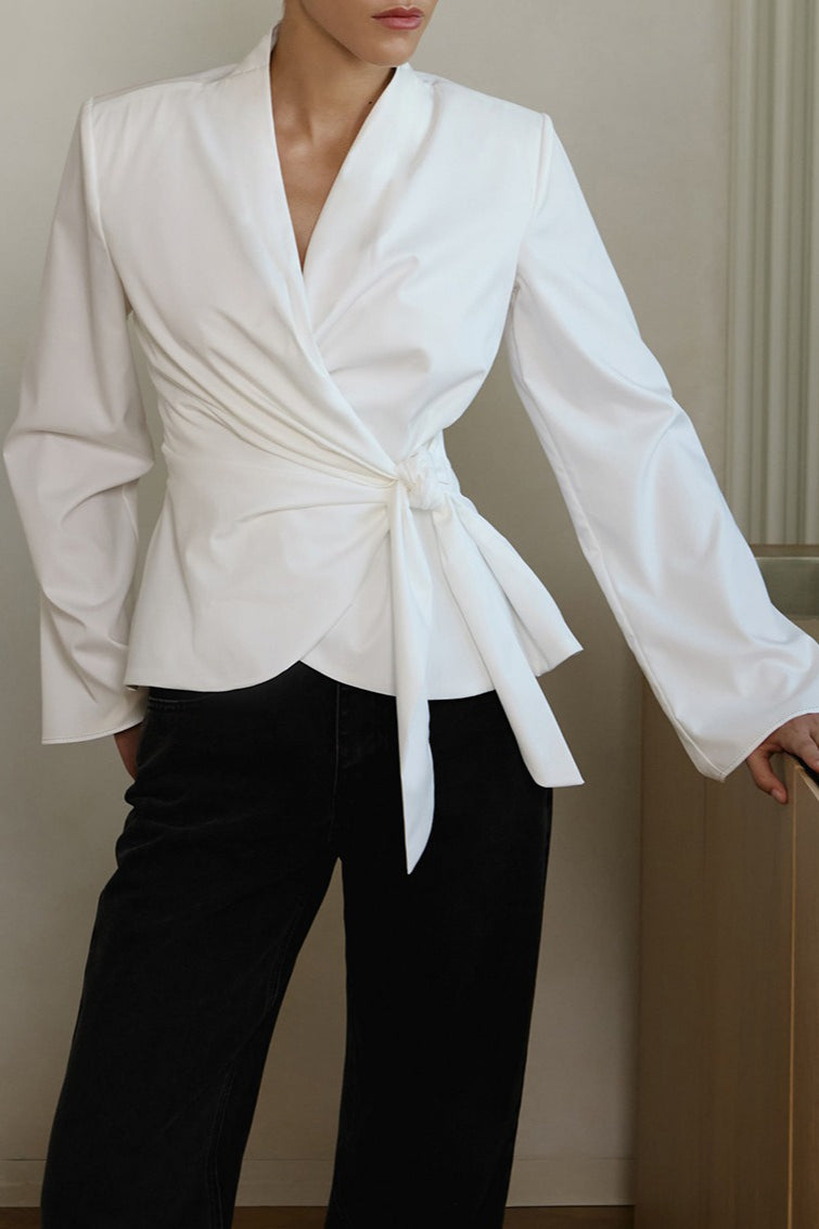 V Neck Asymmetric Tie Blouse Secondary image