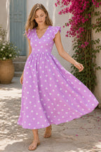 Polka Dot Print V-Neck Short Sleeve Dress