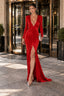 Deep V High Slit Long Sleeve Maxi Dress