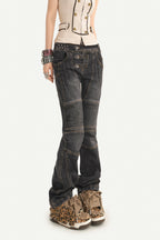 Multi Button Low Rise Straight Leg Jeans