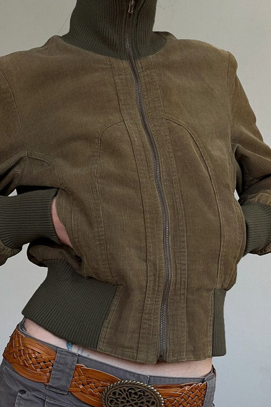 Brown Contrast Ribbed Jacket Secondary image