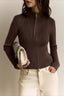 Ribbed Stand Collar Zip Front Fitted Sweater
