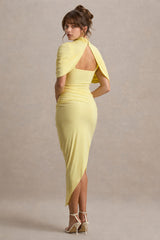 Solid Ruched Bodycon Cape Party Dress
