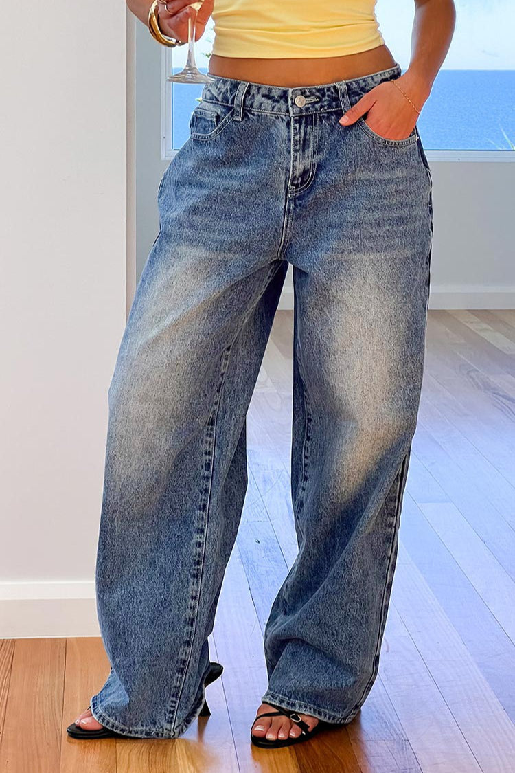 Heart Pocket Washed Loose Fit Wide Leg Jeans Secondary image