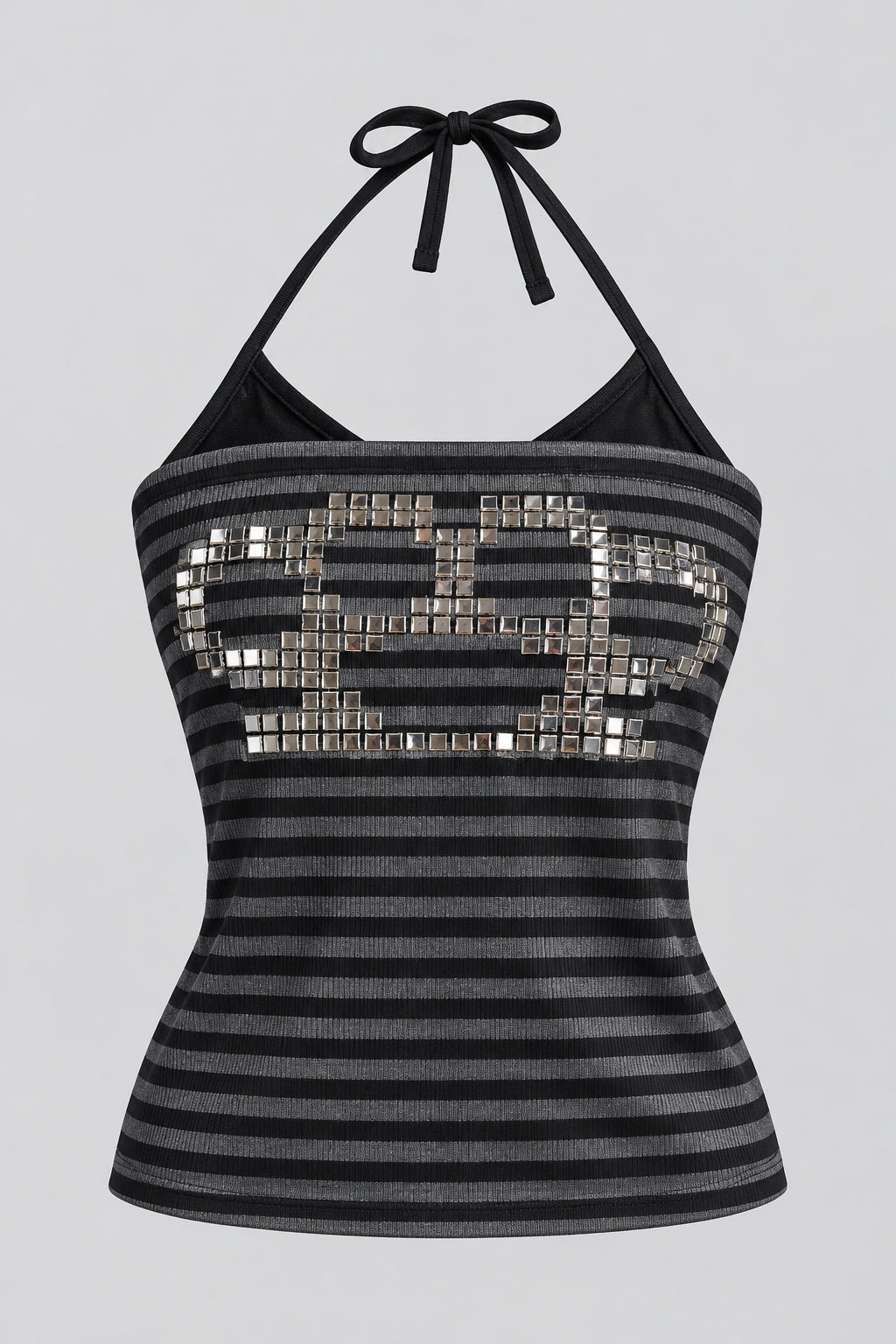 Striped Vintage Rhinestone Knuckle Print Halter Top Main image