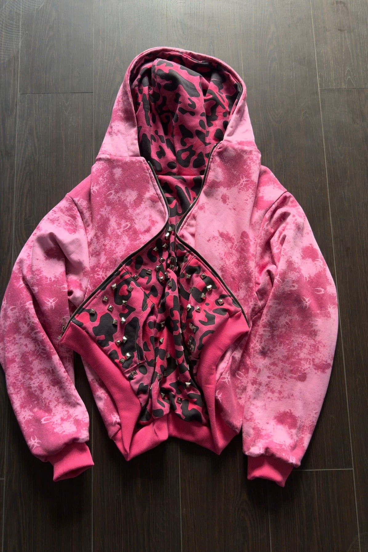 Washed Leopard Lined Zip Front Hoodie Main image