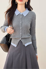 Ribbed Polo Layered Cardigan