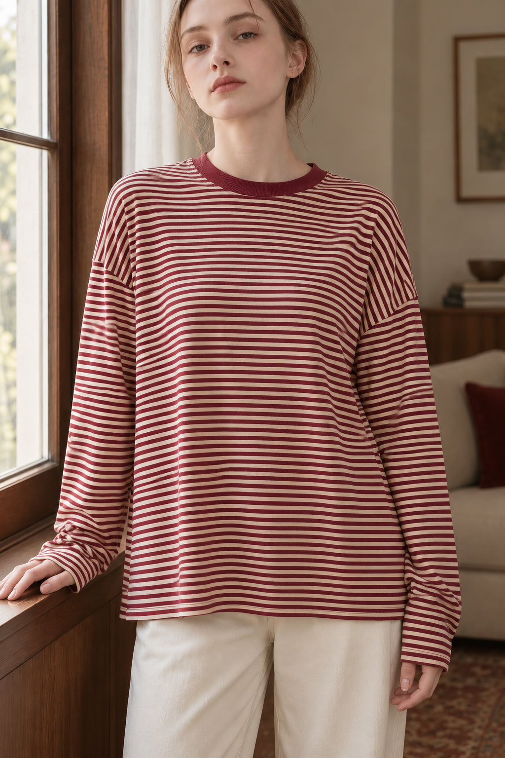Stripe Drop Relaxed Long-Sleeve Tee