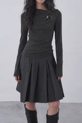 Sheer Panel Flare Knit Top