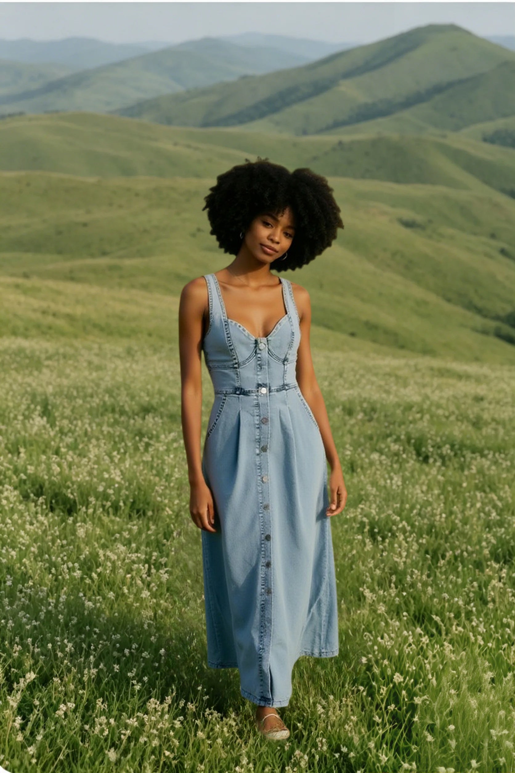 Washed Button Front Cami Denim Dress Secondary image
