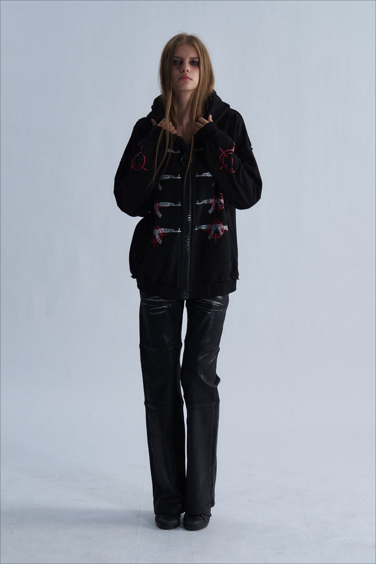 Glitter Gun Graphic Oversized Zip Hoodie