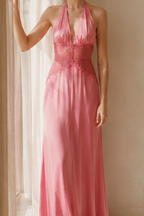 Lace Patchwork Backless Halter Boho Dress
