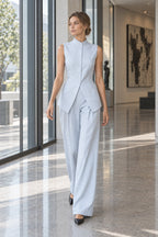 Drape Sleeveless Shirt Elegant Two Piece Work Set