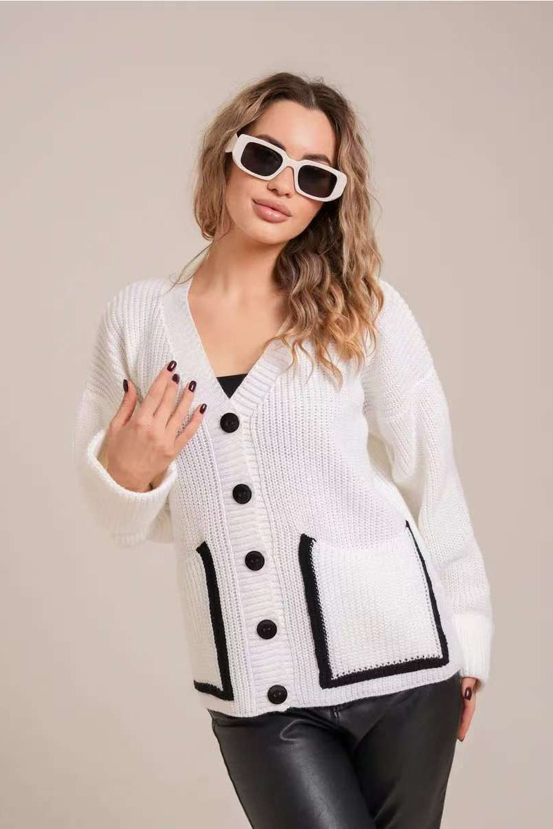 Pocket Color Block V Neck Cardigan Secondary image