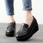 Vintage Leather Platform Wedges Black Genuine Office Fur Med Heels Loafers