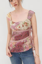 Floral Tie Side Asymmetric Fitted T-Shirt