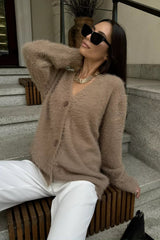 Faux Fur V Neck Cardigan