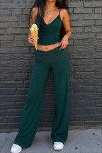 V-Neck Cami Lace-Up Top Pants Three-Piece Set