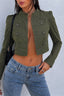 Military Button Cropped Green Denim Jacket